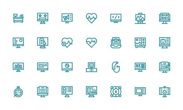 28 íconos para monitor en negrita línea formato icono conjunto para proyectos vector