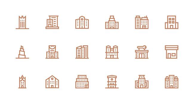 18 Strong Stroke Line Style Icons from Commercial Building Collection High-Resolution Icons for Any Platform vector