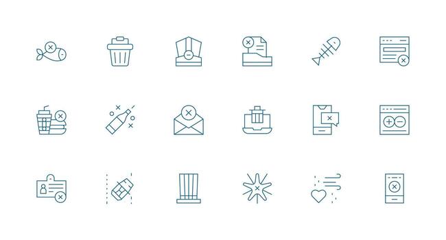 18 Eliminar íconos en mínimo línea estético icono conjunto para web vector