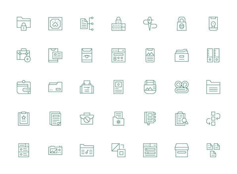 ligero línea estilo carpeta íconos con 35 vectores neutral estilo íconos para ninguna proyecto