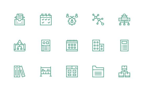 regular línea estilo organización íconos con 15 vectores editable icono colección