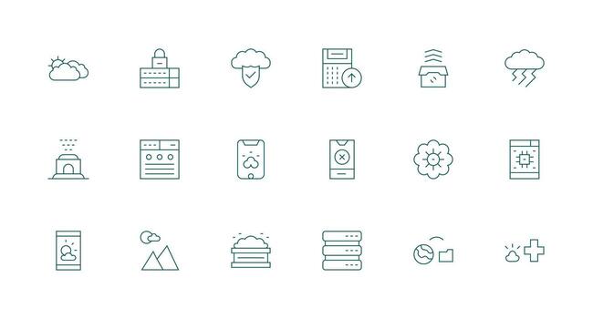 18 íconos para nube en mínimo línea formato limpiar icono colección para web utilizar vector