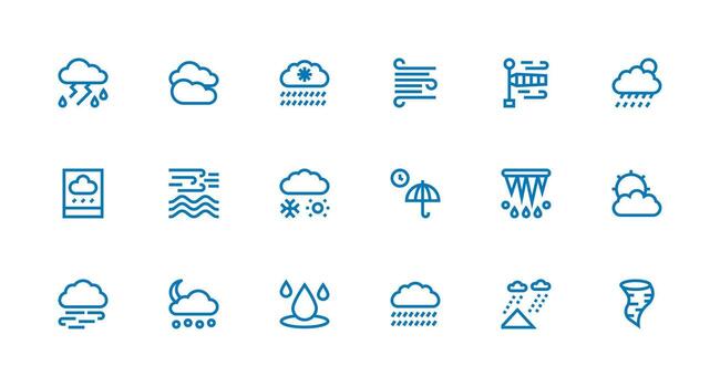 Forecast Set with 18 Strong Stroke Line Icons Interface Icons for Daily Use vector