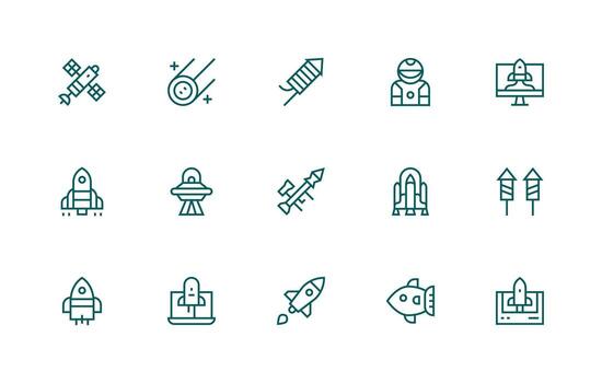 15 Regular Line Icons for Rocket Graphics All Device Compatible Icon Set vector