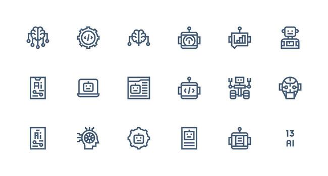 18 fuerte carrera línea íconos para máquina aprendizaje gráficos aplicación icono paquete vector