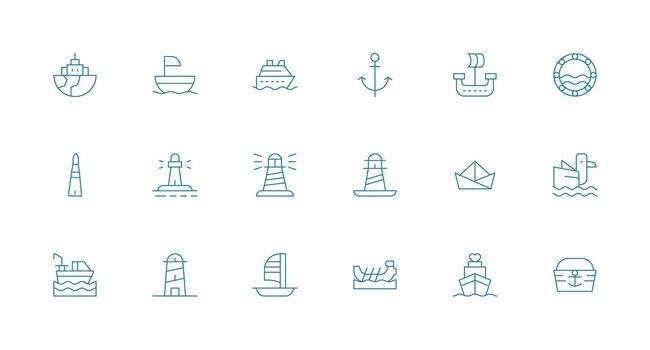18 Minimal Line Style Icons from Ship Collection Pixel Perfect Icons for Modern Apps vector