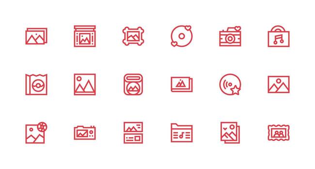 18 Icons for Album in Strong Stroke Line Format Minimal Icon Set for Interface Projects vector