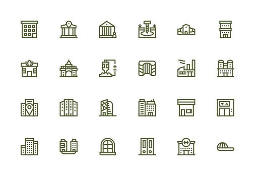 Building Icon Collection with 24 Thick Line Line Designs Multi-Style Icon Collection vector