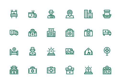 Ambulance Icon Set with 24 Thick Line Line Graphics Digital Product Icons for Fast Delivery vector