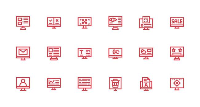 computadora pantalla conjunto con 18 fuerte carrera línea íconos web y aplicación icono paquete colección vector