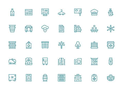 Storage Design Icons featuring 35 in Regular Clean Line Style Multi-Purpose Icon Set vector
