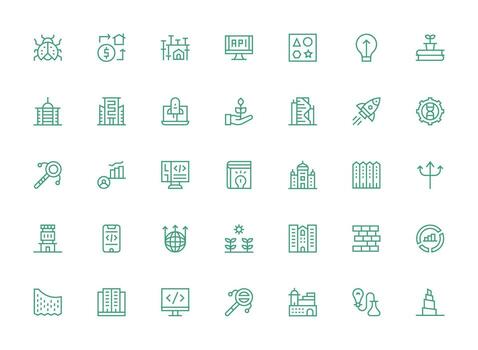 regular limpiar línea estilo desarrollo íconos con 35 vectores funcional icono serie