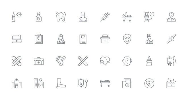 tratamiento conjunto con 32 Delgado línea íconos completamente editable icono conjunto para web vector