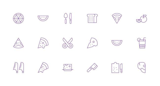 18 rebanada íconos en mínimo línea estético limpiar icono conjunto icono paquete para ui proyectos vector
