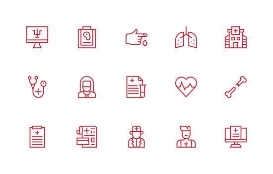 diagnóstico diseño íconos presentando 15 en regular línea estilo píxel Perfecto icono conjunto vector