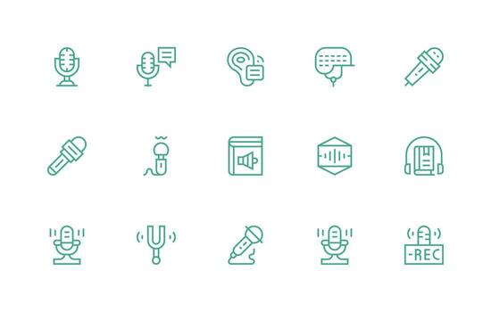 regular línea íconos desde podcast conjunto con 15 vectores versátil icono colección para diseñadores
