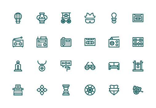 Clásico presentando 24 íconos en grueso línea línea diseño rápido acceso íconos para ui desarrollo vector