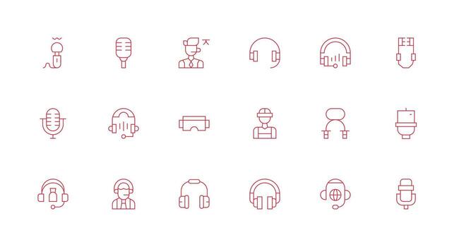 auriculares diseño íconos presentando 18 en mínimo línea estilo basado en temas icono paquete vector