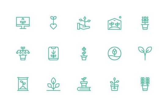 Nurture Design Icons featuring 15 in Regular Line Style Simplified Icon Pack for Visual Tools vector