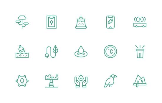 Environmental Design Icons featuring 15 in Regular Line Style Icon Pack for UI vector