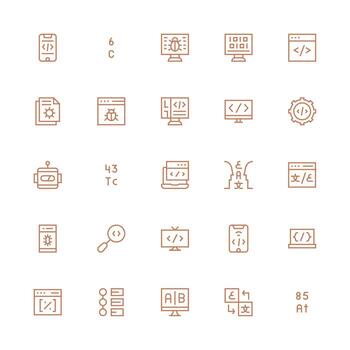 programación icono colección con 25 medio carrera contorno diseños básico icono serie vector