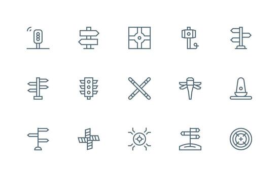 Intersection Design Icons featuring 15 in Regular Line Style Design Icon Pack vector