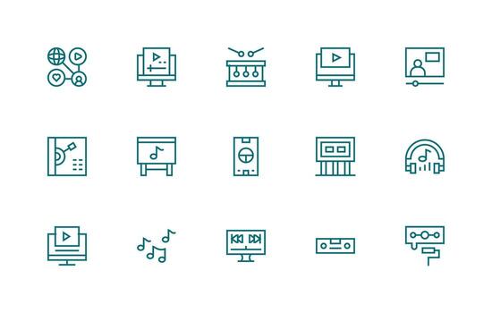15 regular línea estilo íconos desde reproducción colección simplificado icono paquete para visual herramientas vector