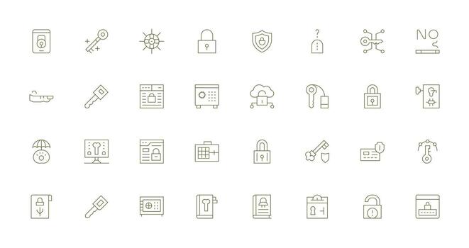 Delgado línea estilo contraseña íconos con 32 vectores línea icono colección