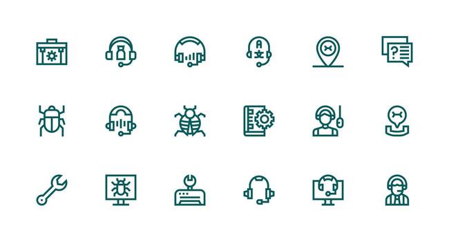 18 Strong Stroke Line Icons for Technical Support Graphics UI-Ready Icon Collection vector