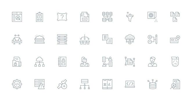 Delgado línea íconos desde base de datos conjunto con 32 vectores diseño icono paquete