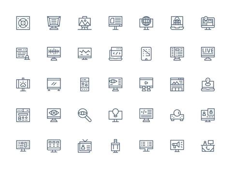 Regular Clean Line Icons from Screen Set with 35 Vectors Minimal Icon Set for Interface Projects