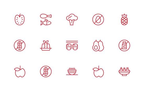 Vegetarian including 15 Regular Line Illustrations Icons Built for Visual Consistency Pack vector