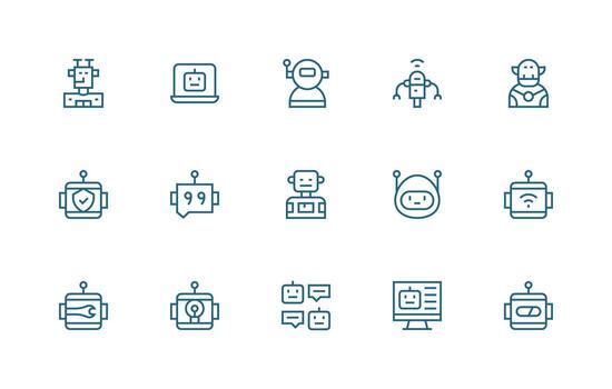 15 Regular Line Icons for Robot Graphics Scalable Icons for All Themes vector