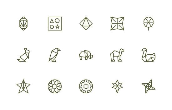 Polygon Icon Set with 15 Regular Line Graphics Multi-Style Icon Collection vector