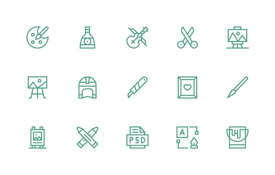 obra de arte presentando 15 íconos en regular línea diseño esencial icono conjunto para equipos vector
