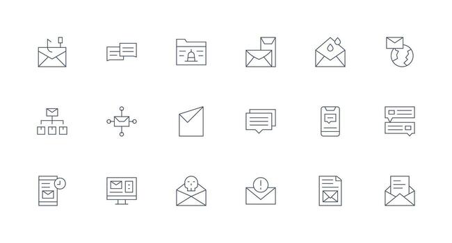18 mínimo línea íconos para bandeja de entrada gráficos rápido acceso íconos para ui desarrollo vector