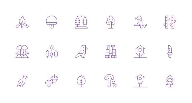 Forest Icon Set with 18 Minimal Line Graphics Minimal Icon Pack vector