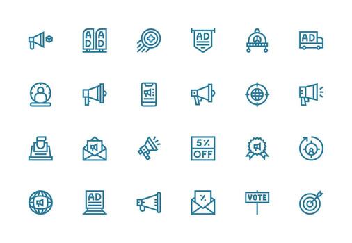 24 Thick Line Line Style Icons from Campaign Collection Balanced Icon Set for Functional Design vector