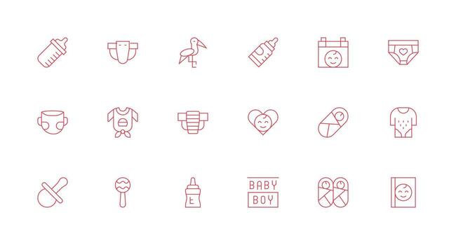 Newborn Design Icons featuring 18 in Minimal Line Style Interface Icon Collection vector