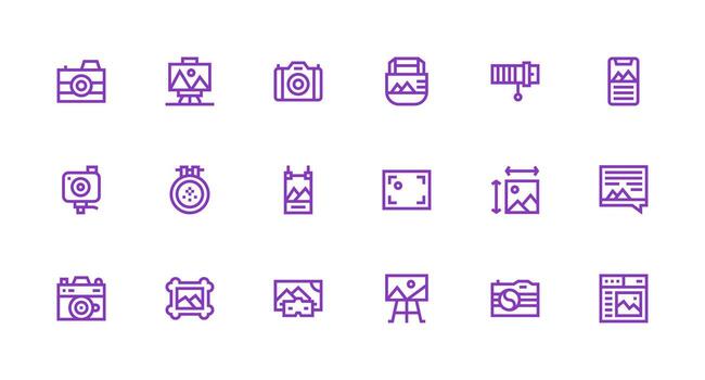 18 Icons for Photo in Strong Stroke Line Format Complete Icon Bundle for Web Design vector