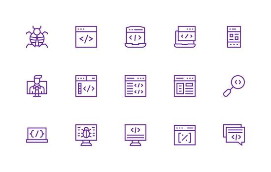 15 Regular Line Designs for Coding Icons Icon Pack vector