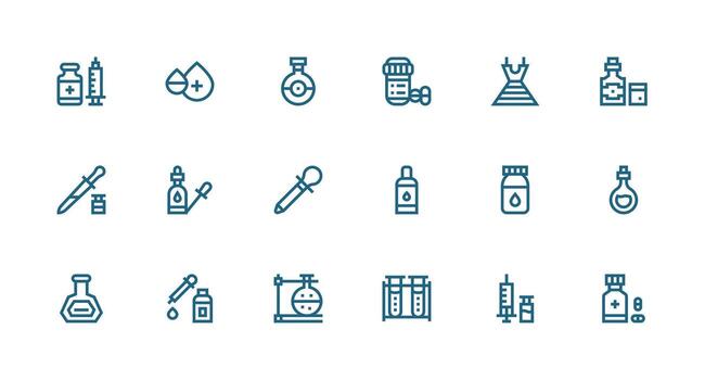 Vial Set with 18 Strong Stroke Line Icons Flexible Icon System for Web Interfaces vector