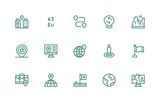 Geographic Visual Pack containing 15 Regular Line Icons Icon Pack for Various Themes vector