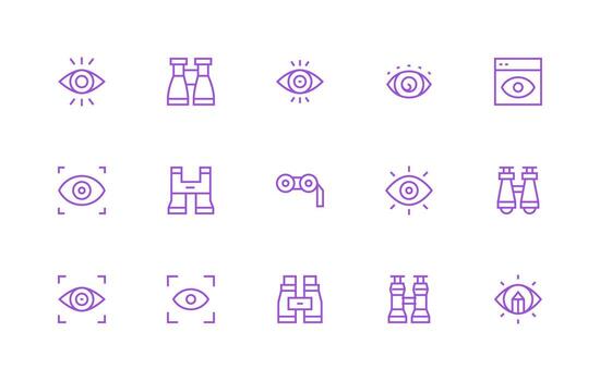 Observe Design Icons featuring 15 in Regular Line Style Pixel Perfect Icon Set vector