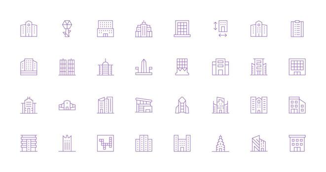 rascacielos visual paquete conteniendo 32 Delgado línea íconos equilibrado icono conjunto para funcional diseño vector