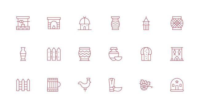18 Minimal Line Style Icons from Rustic Collection Minimal Icon Set for Interface Projects vector