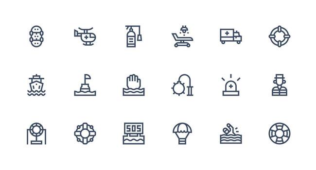 Rescue Icon Collection with 18 Strong Stroke Line Designs Neatly Designed Icons for Web Platforms vector
