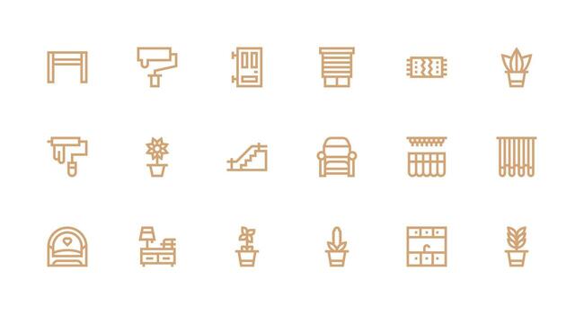 18 Strong Stroke Line Vectors for Interior Theme Minimal Icon Set for Interface Projects