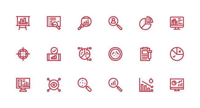 Data Analysis Icon Set with 18 Strong Stroke Line Graphics Display Icon Pack vector