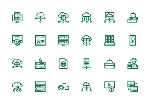 24 Icons for Hosting in Thick Line Line Format Style Icon Set vector